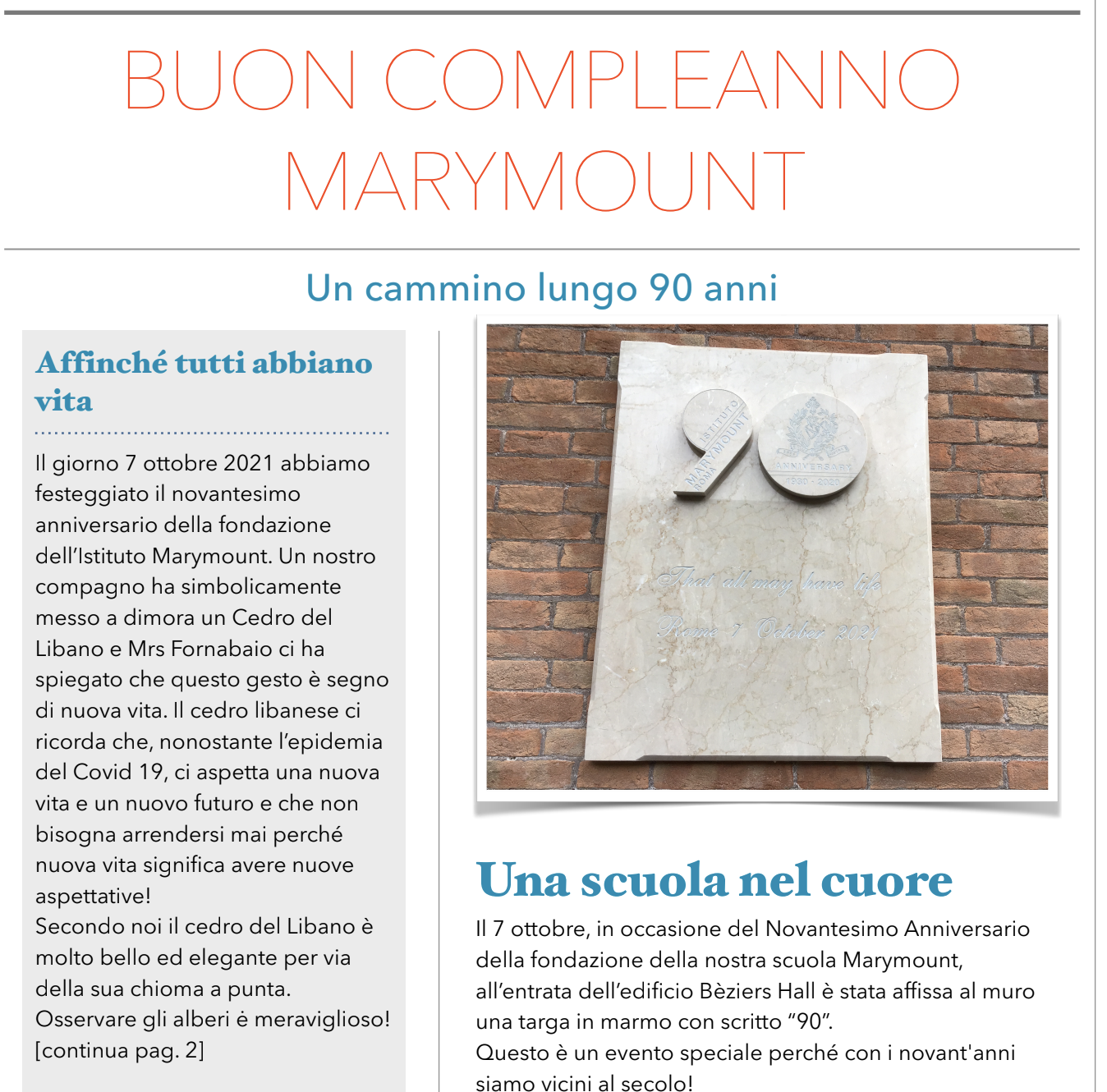 Online il nuovo numero del Marymount Garden News!